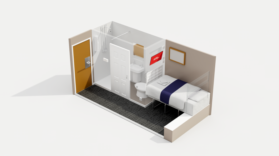 A room with a single bed and en suite.