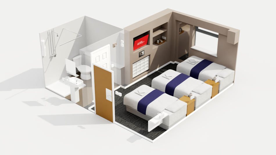 A room with three single beds and en suite.