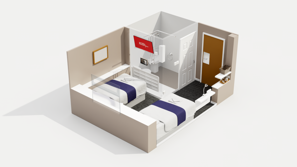 A room with twin beds and en suite.